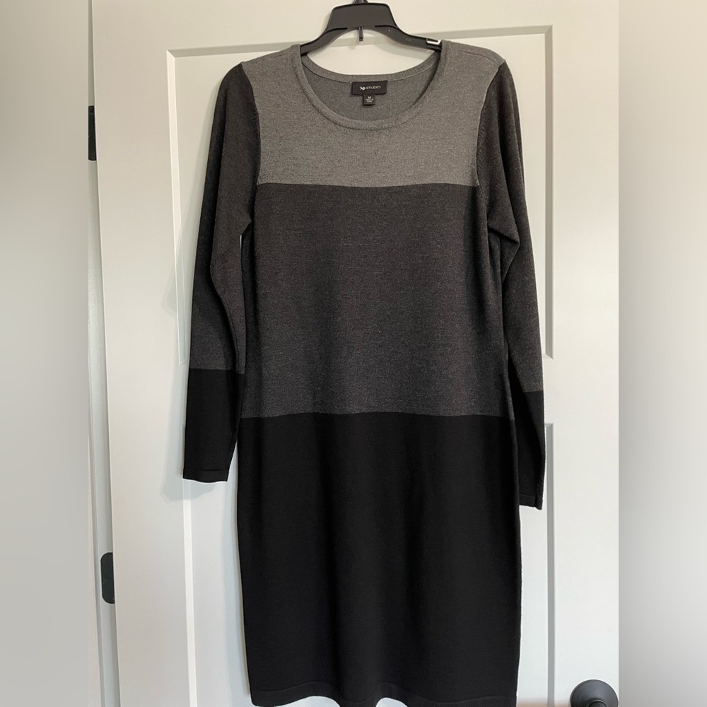 Cozy knit black and grey long sleeve dress